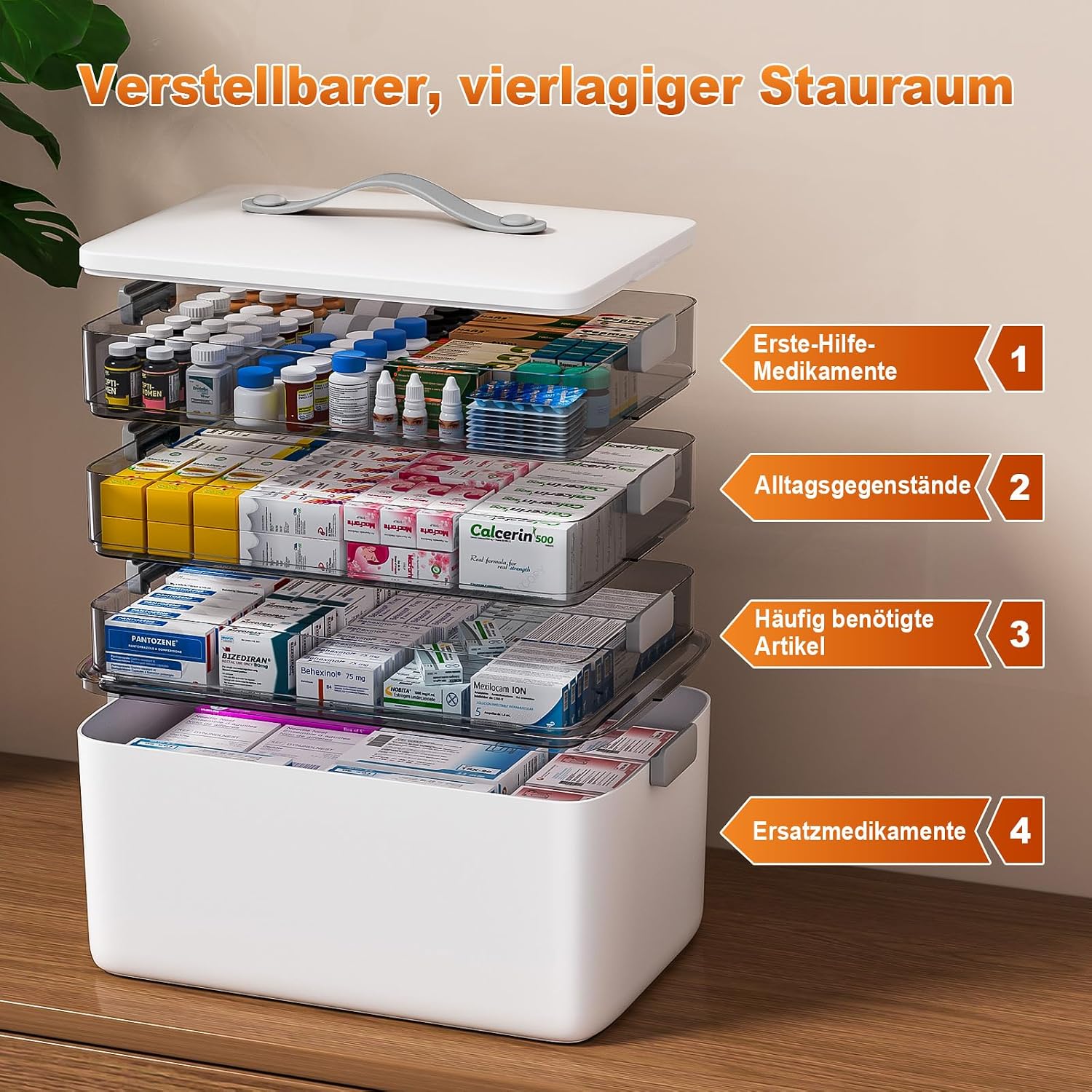 Detalle de MOPUP vierlagige Medikamentenaufbewahrungsbox mit Tragegriff (37×23×32 cm)