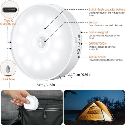 Detalle de Set di 6 Luci Notturne con Sensore di Movimento di daphomeu – LED ricaricabili, 3 modalità e installazione flessibile