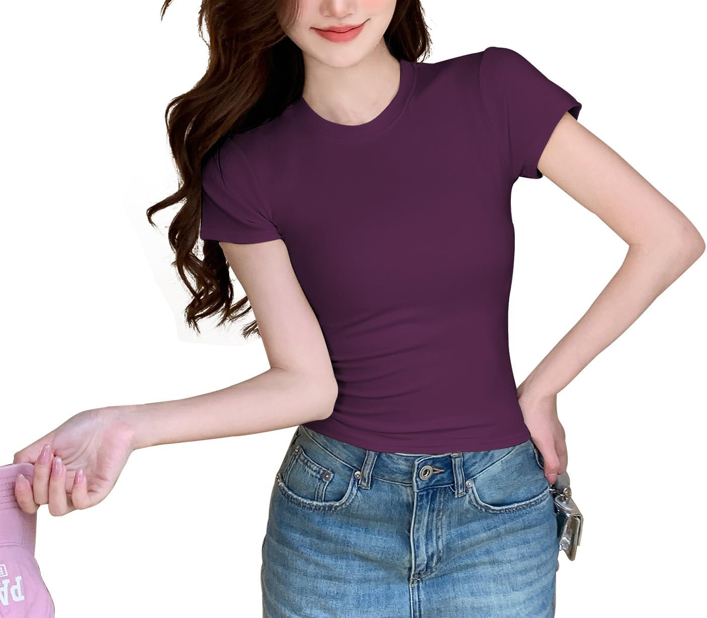 Detalle 2 de JEROZIYANT Women's Basic Crop T-Shirt