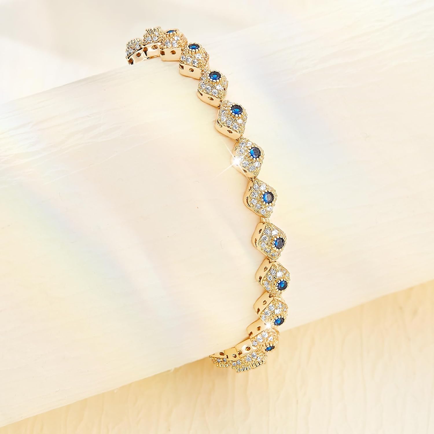 Detalle 2 de Richapex 18K Gold Plated Evil Eye Sapphire Bracelet – 7.48 inch