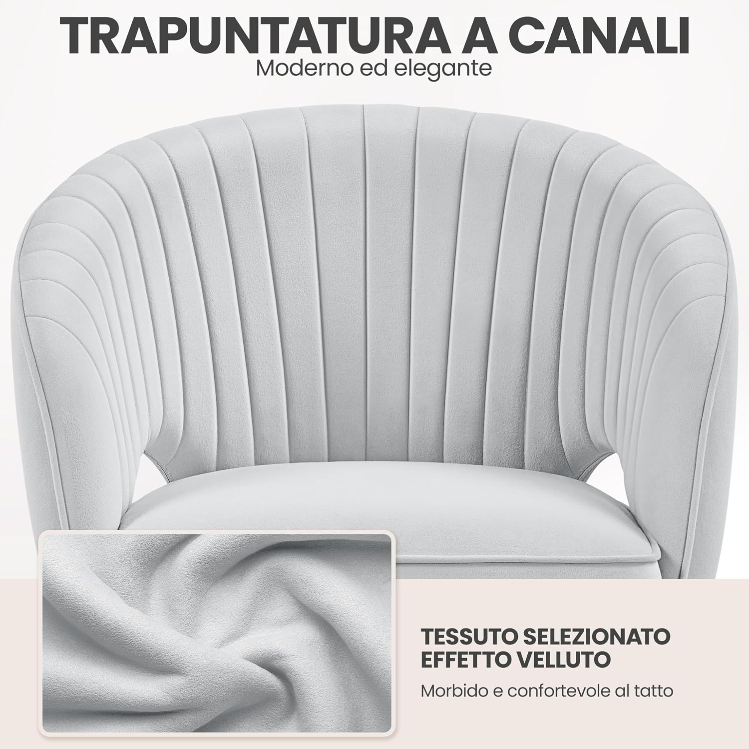 Thumbnail 6 de Yaheetech poltroncina ergonomica da ufficio in velluto, altezza regolabile e girevole a 360° (grigio chiaro)