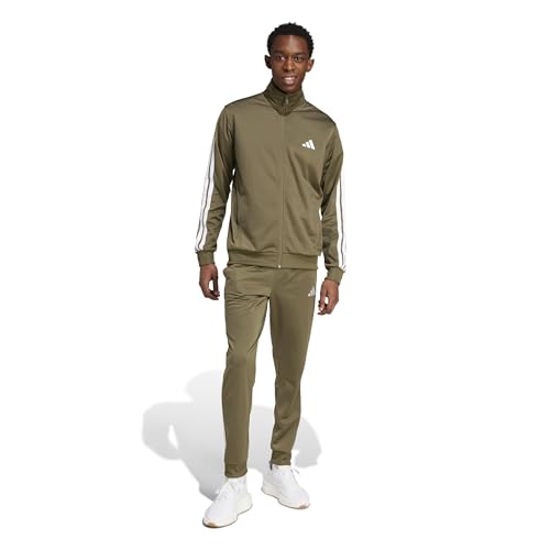 Detalle de adidas Sportswear Basic 3 Stripes tuta da uomo in tricot, Olive Strata/White, L