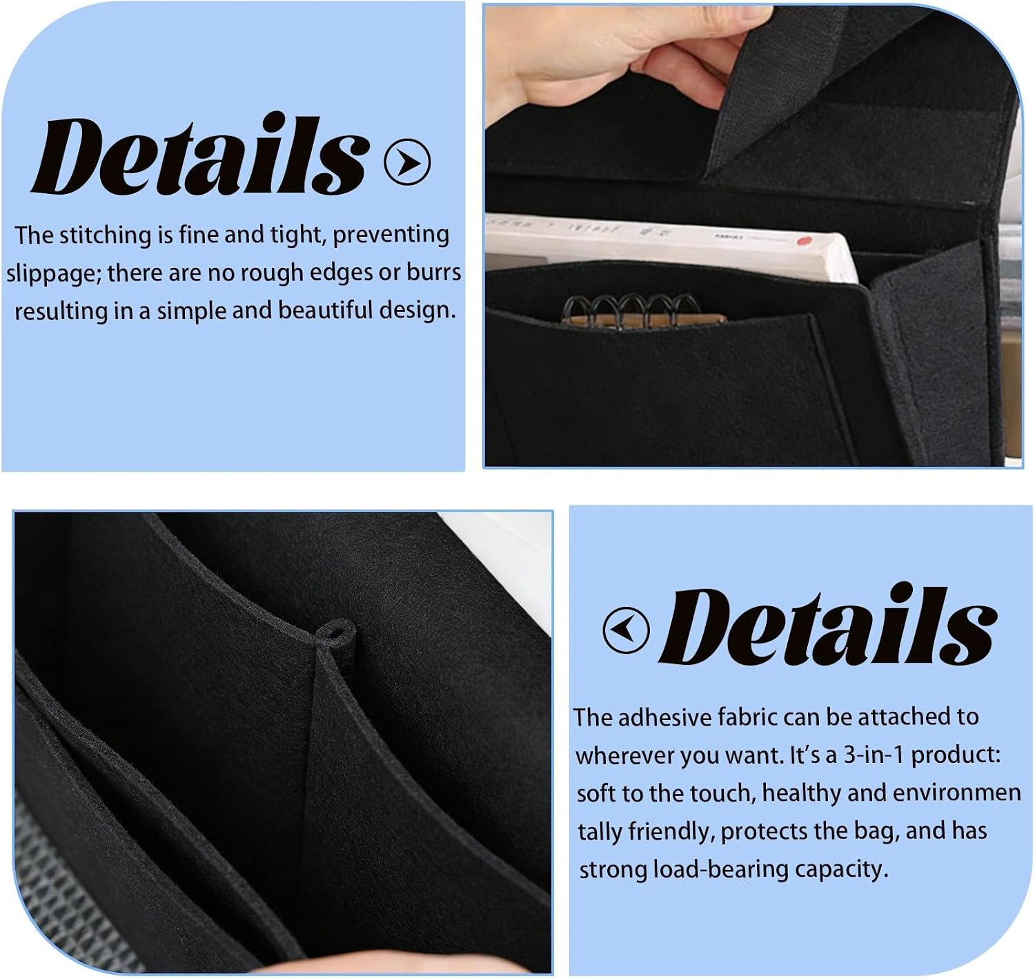 Detalle de Dryxog Bett Organizer zum Einhängen – Filz-BettOrganizer mit mehreren Fächern