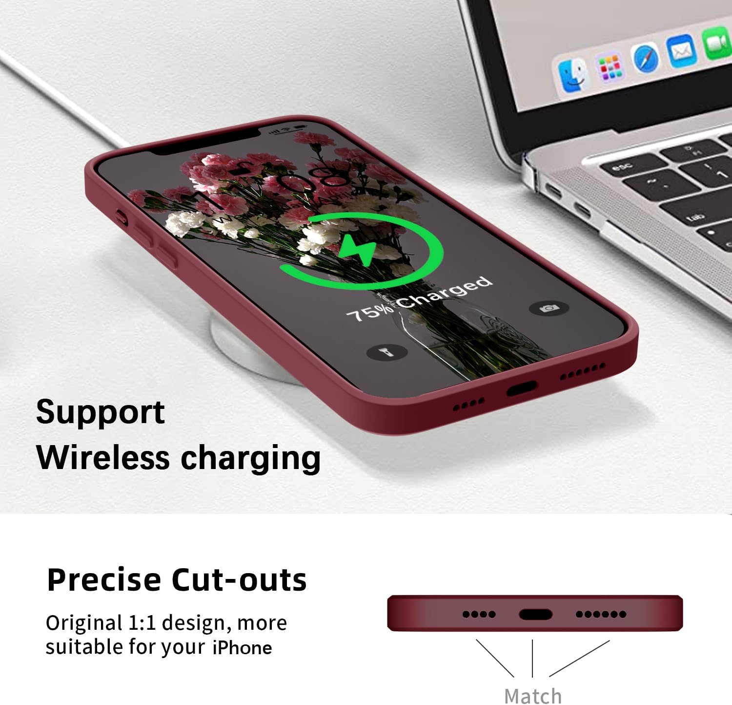 Thumbnail 4 de KPPIT iPhone 15 Case Silicone – Claret Red, 6.1-inch, Silk-Soft, Microfiber Lining