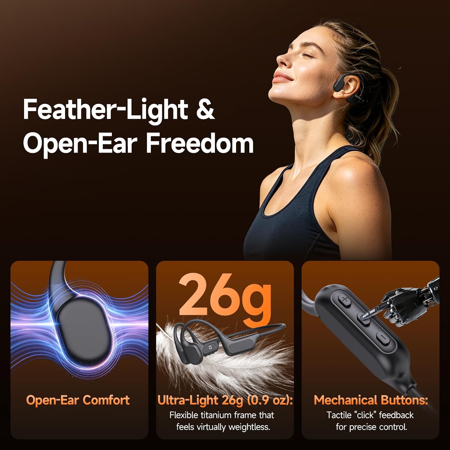Detalle 1 de esonstyle X36 Bluetooth 6.2 Bone Conduction Headphones, IP68, 8GB MP3