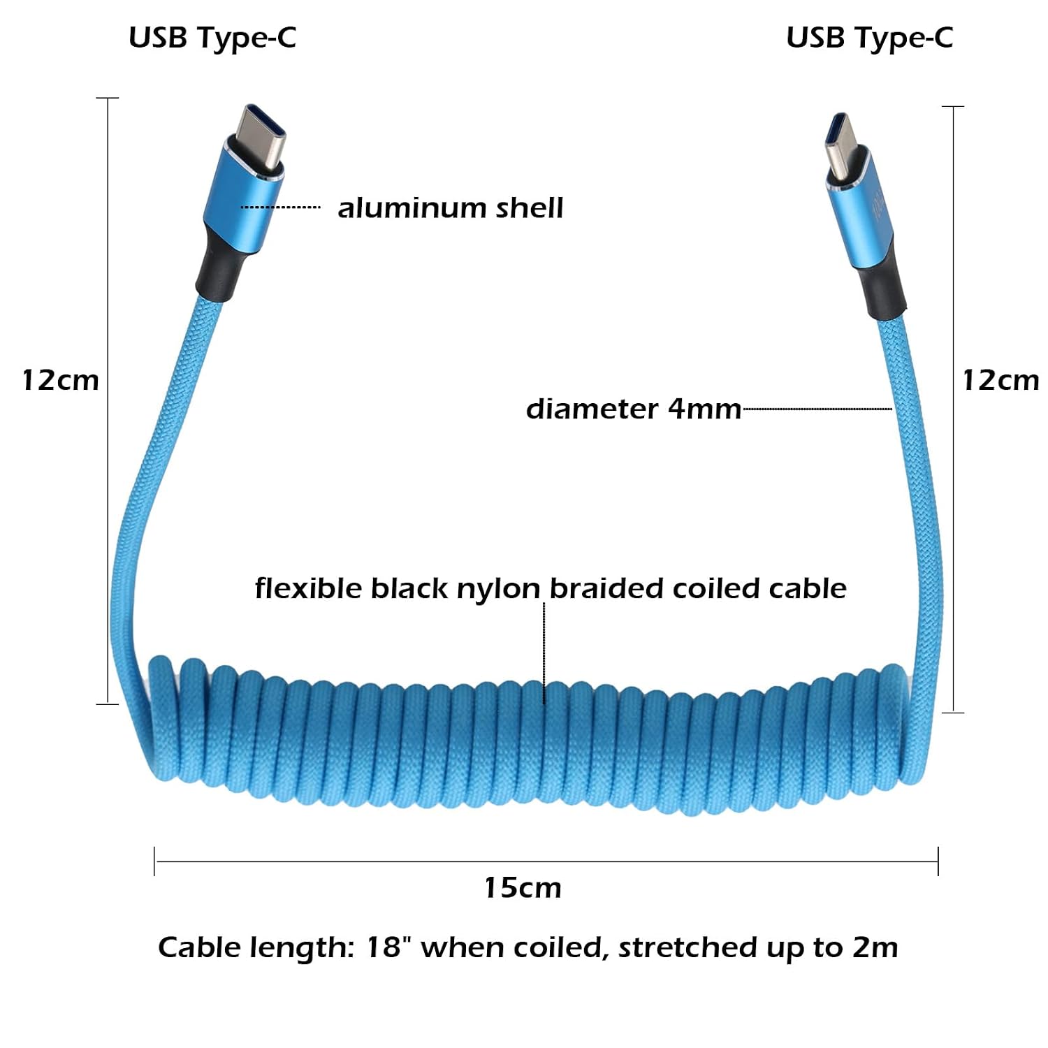 Detalle de HangTon USB-C to USB-C 100W Fast Charging Braided Coiled Cable