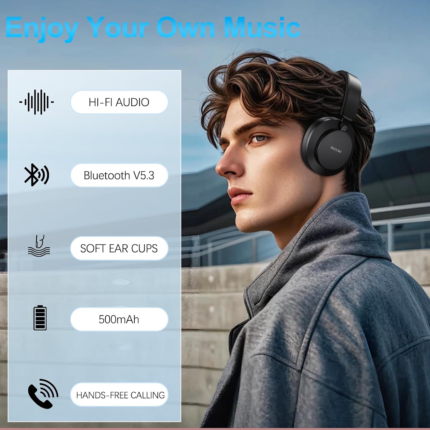 Thumbnail 6 de Noise Cancelling Wireless Bluetooth Over-Ear Headphones with Microphone (Black) – 65h Playtime