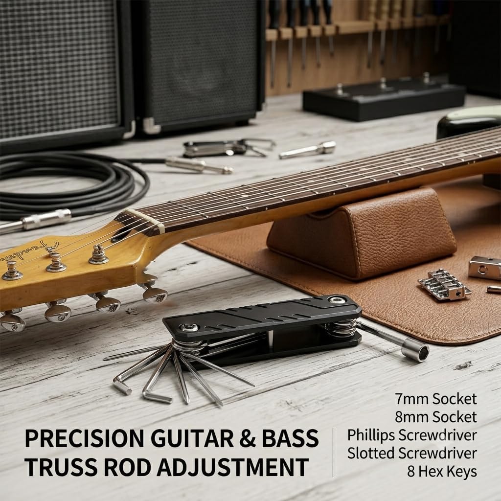 Detalle de GUITTO GGT-01 Guitar Multi-Tool, 12-in-1 Aluminum Setup Kit