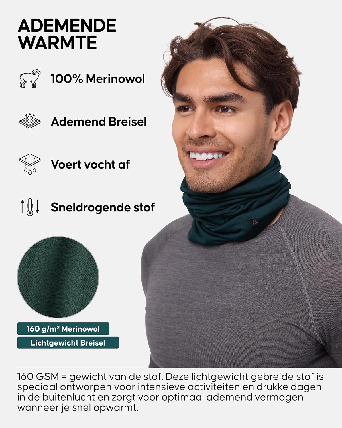Detalle 2 de DANISH ENDURANCE 100% Merino nekwarmer, 160 g/m², ademend en multifunctioneel