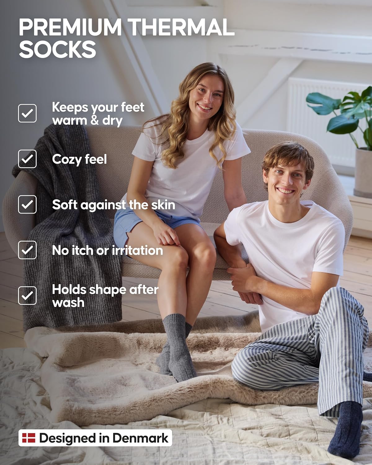 Detalle de DANISH ENDURANCE Alpaca Wool Bed Socks, Cosy Thermal 2 Pack