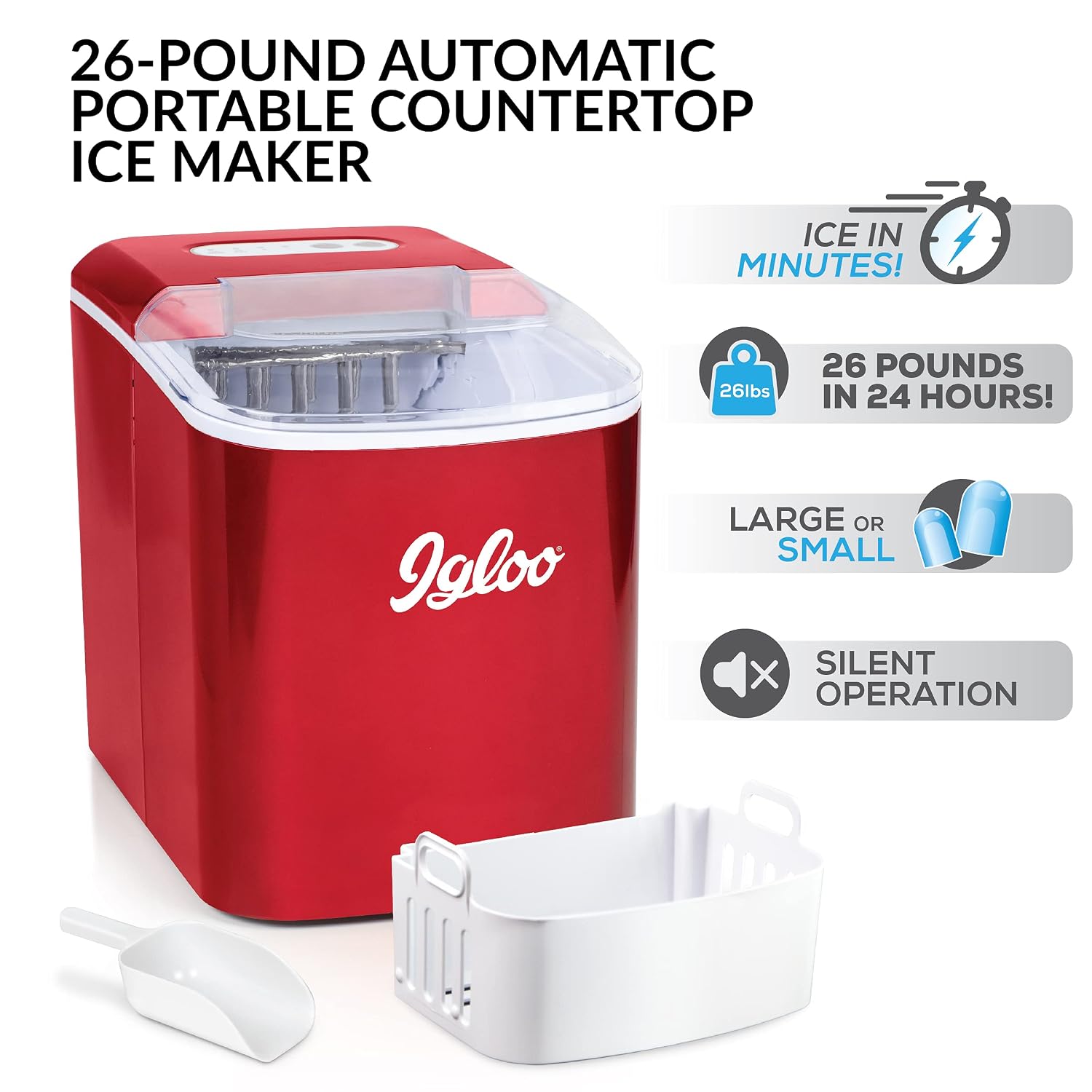 Thumbnail 1 de Igloo ICEB26RR Countertop Ice Maker, 26-lb Daily Output, 9 Cubes in 7 Minutes
