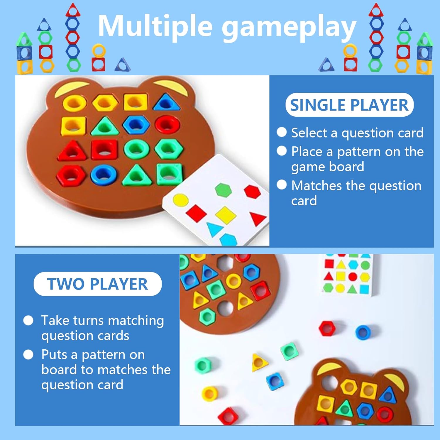 Thumbnail 2 de Guopai Gioco di Corrispondenza di Forme Geometriche – Montessori Color Shape Matching Game (Orso) 3+ Anni