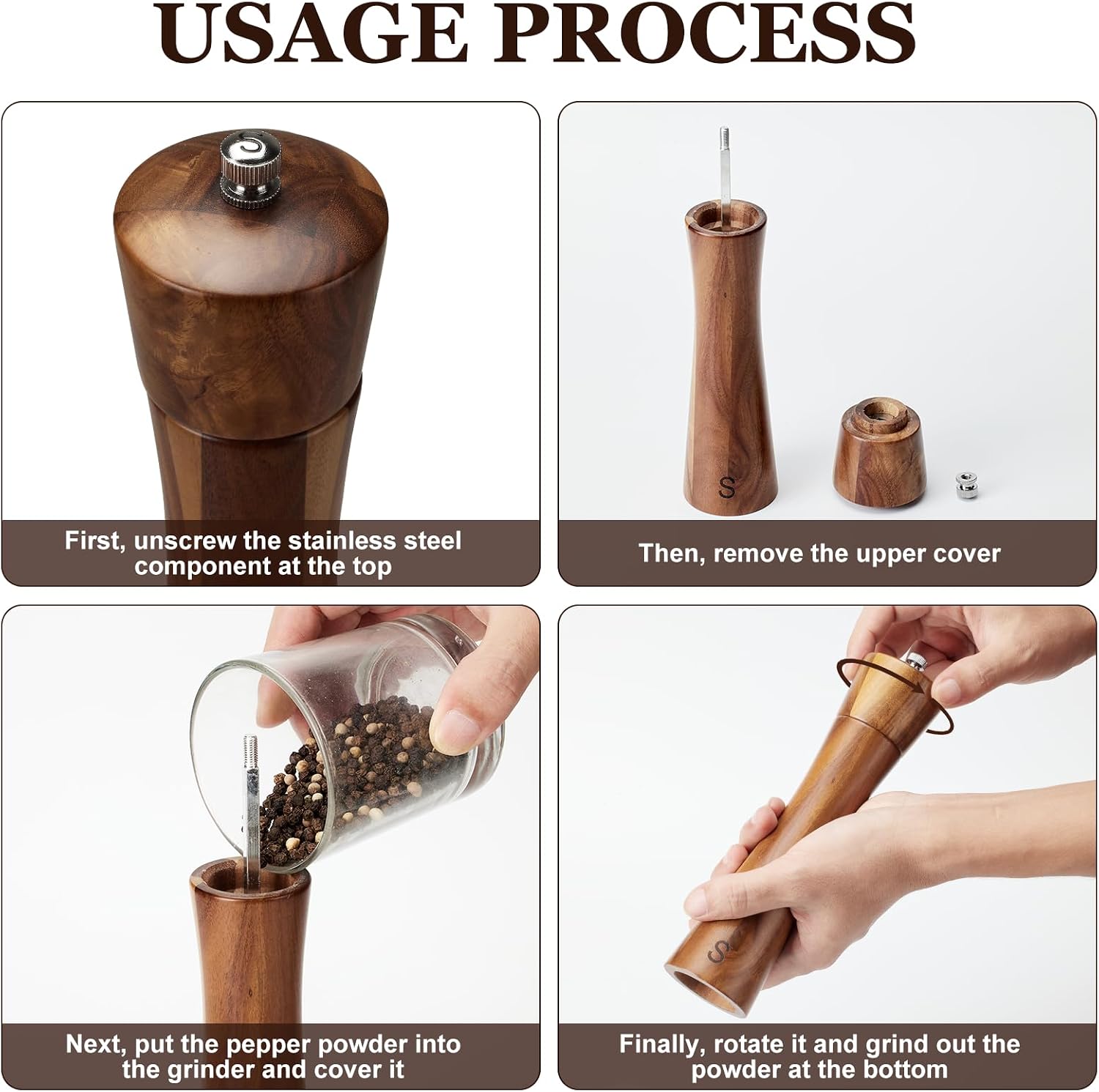 Thumbnail 6 de Osrioal 8 Inch Wooden Salt and Pepper Grinder Set with Tray (Set of 2)