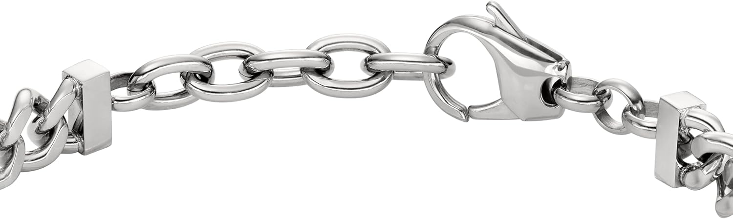 Detalle de Diesel Herren Edelstahlarmband Silberfarben mit Karabinerverschluss – 18 cm + 1,5 cm Verlängerung