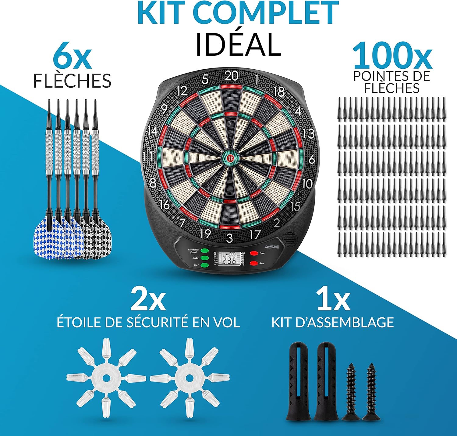 Thumbnail 1 de DartPro Cible électronique sans fil avec 6 fléchettes — Ensemble tout-en-un pour 1 à 8 joueurs