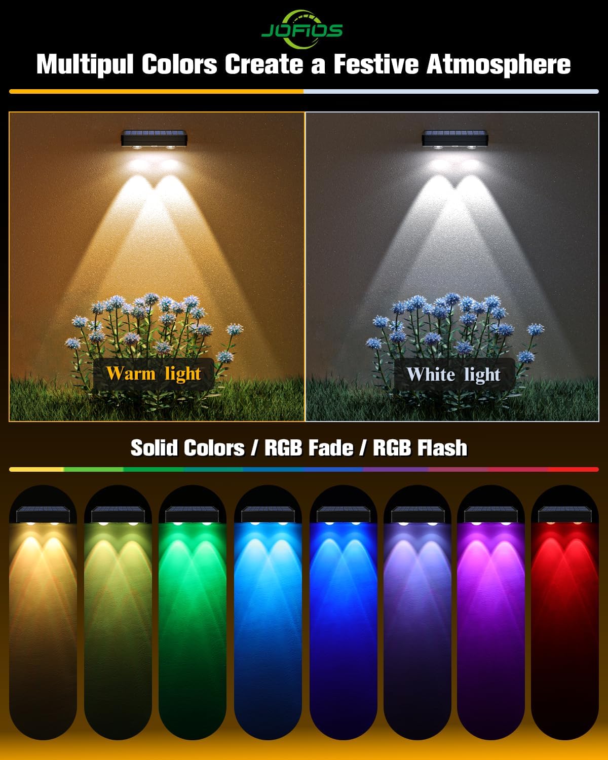 Detalle de JOFIOS WL15 Solar Fence Lights, 12-Pack, 50 Lumens, 12 RGB Modes
