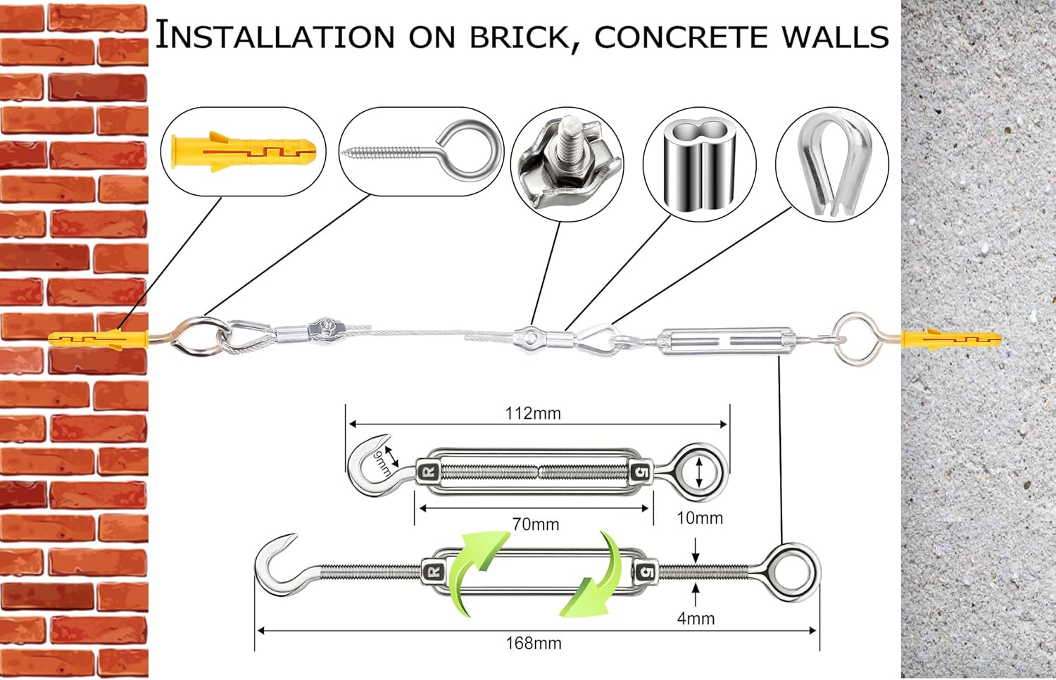 Detalle de 2 mm Edelstahlseil 50 m Kit mit Spannschloss