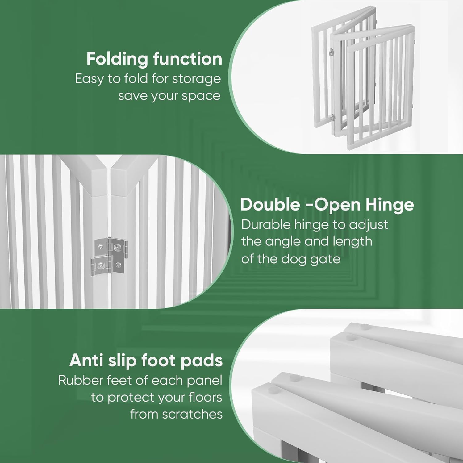 Thumbnail 2 de Tall Dog Gates for Doorways – Foldable Indoor Freestanding Pet Gate with Metal Support Feet, 4 Panels (white)