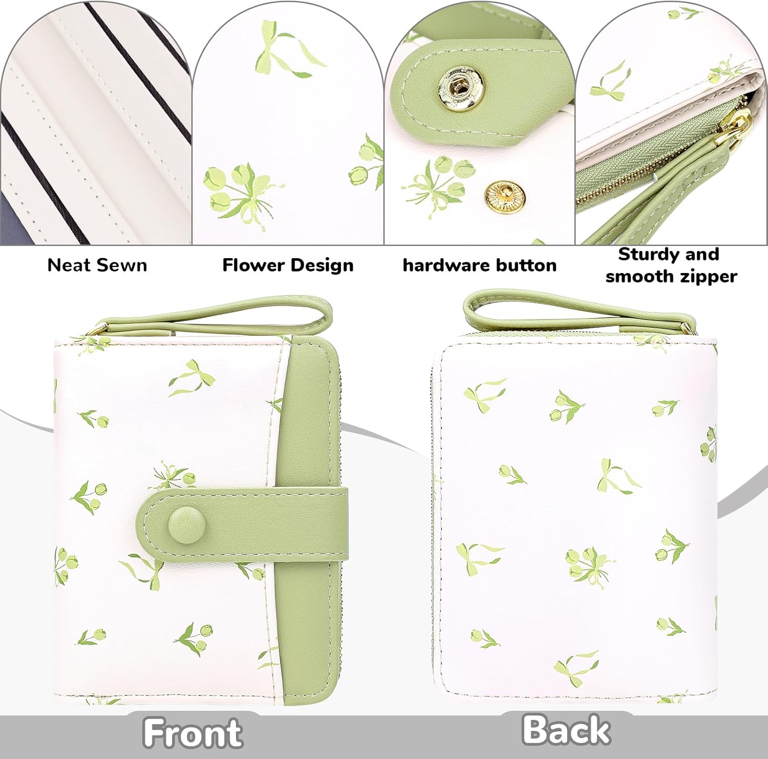 Thumbnail 3 de Busnos Purses for Women: Green PU Leather Wallet with Card Holder, Coin Pocket and Bow Design