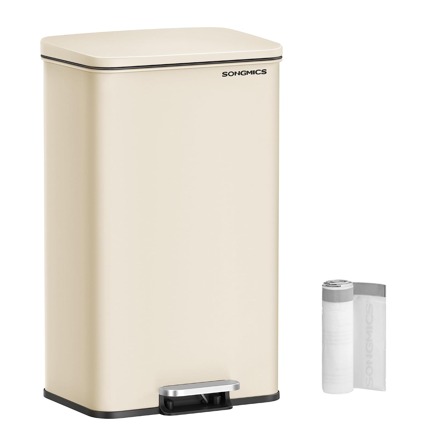 Detalle de SONGMICS UKLTB540A02 keukenpedaalemmer, 40 liter, zandbeige staal met softclose