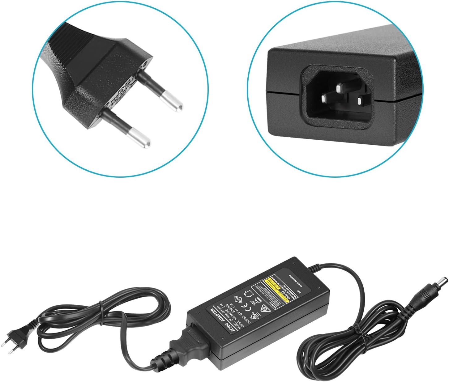 Thumbnail 2 de NEEWER alimentation secteur AC 220V vers DC 15V, câble 5A pour lampe anneau studio (noir)