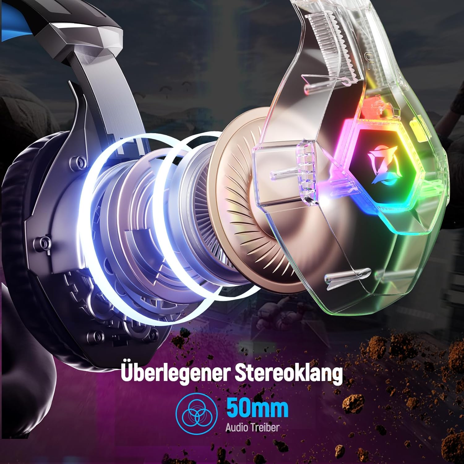 Thumbnail 2 de Ozeino Gaming-Headset für Xbox, PS4/PS5 & PC: 3,5-mm Headset mit Mikrofon, Noise Cancelling und RGB