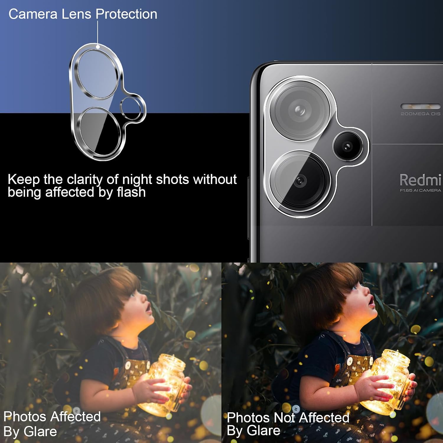 Detalle 2 de Vanrain Kameraschutz aus Panzerglas für Xiaomi Redmi Note 13 Pro+ 5G (3 Stück) – 9H, ultra-klar, kratzfest