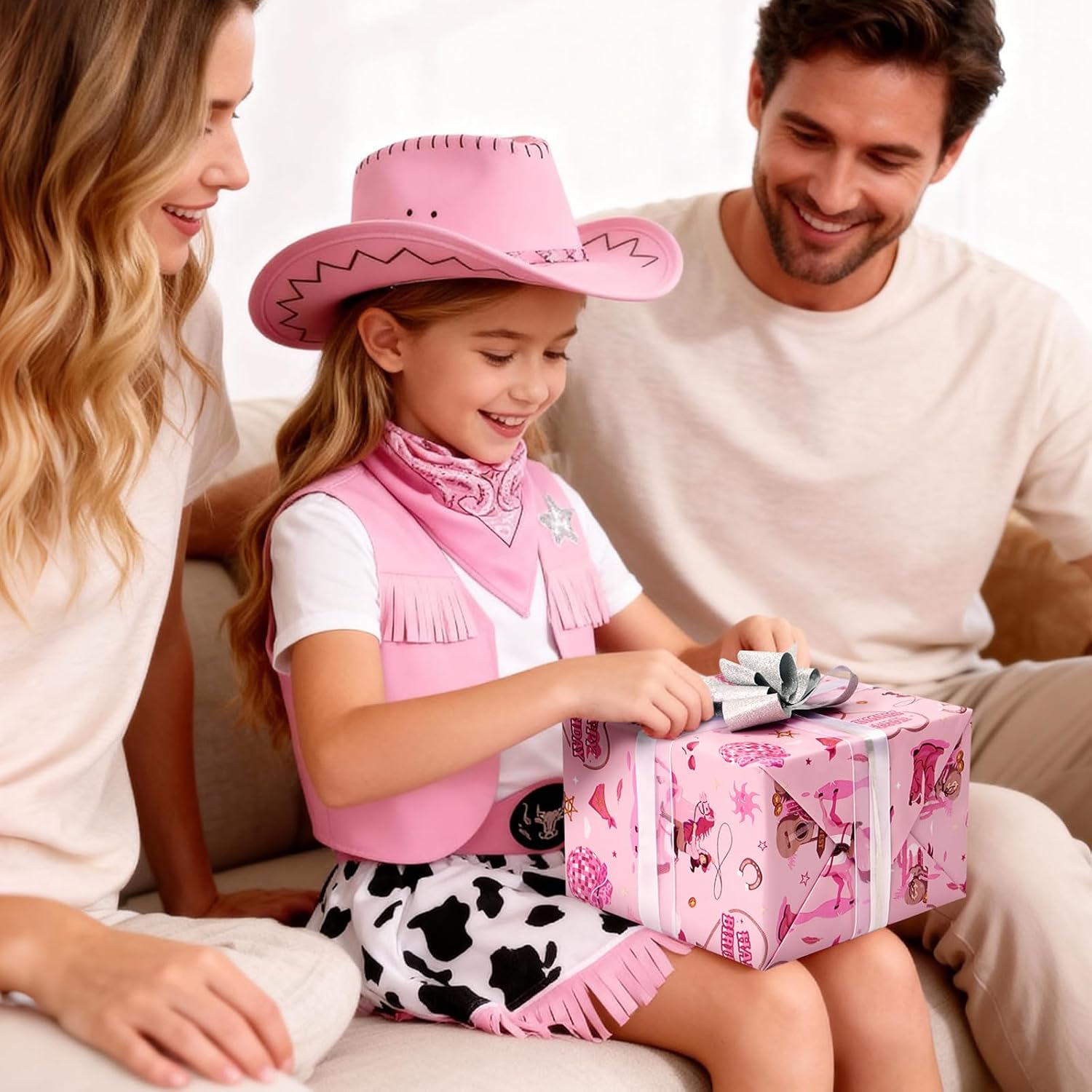Thumbnail 6 de WERNNSAI Western Geschenkpapier – 1 Rolle Rosa (43 cm x 5 m) mit Cowgirl- und Kuh-Muster