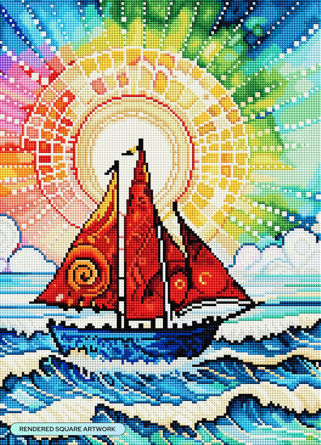 Detalle de DIAMOND ART CLUB セーリングアウェイ ダイヤモンドペインティングキット、スクエア仕様・ノーティカルテーマ