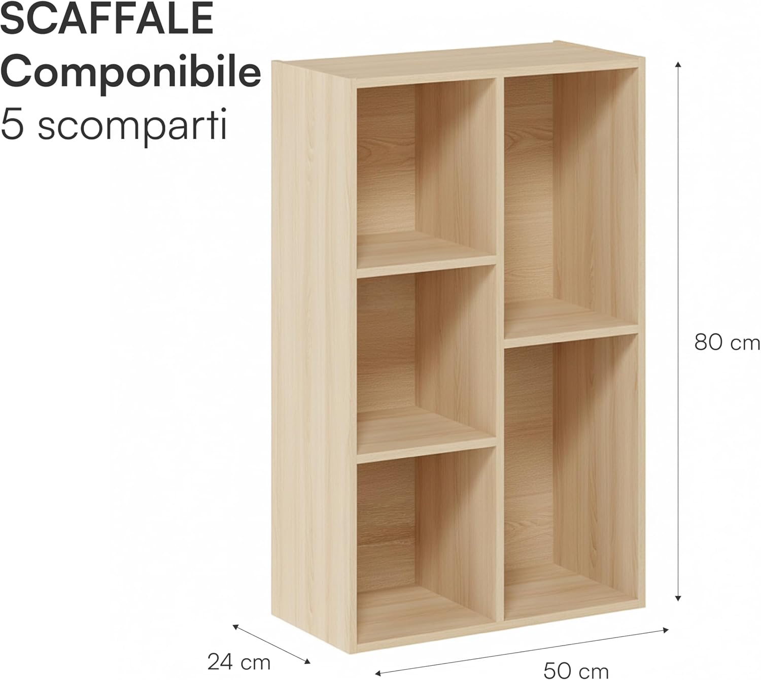 Detalle de Baroni Home Libreria a Cubi Componibile, Scaffale Modularе per Soggiorno, Ingresso e Camera da Letto – Naturale 5 Cubi 24x50x80 cm