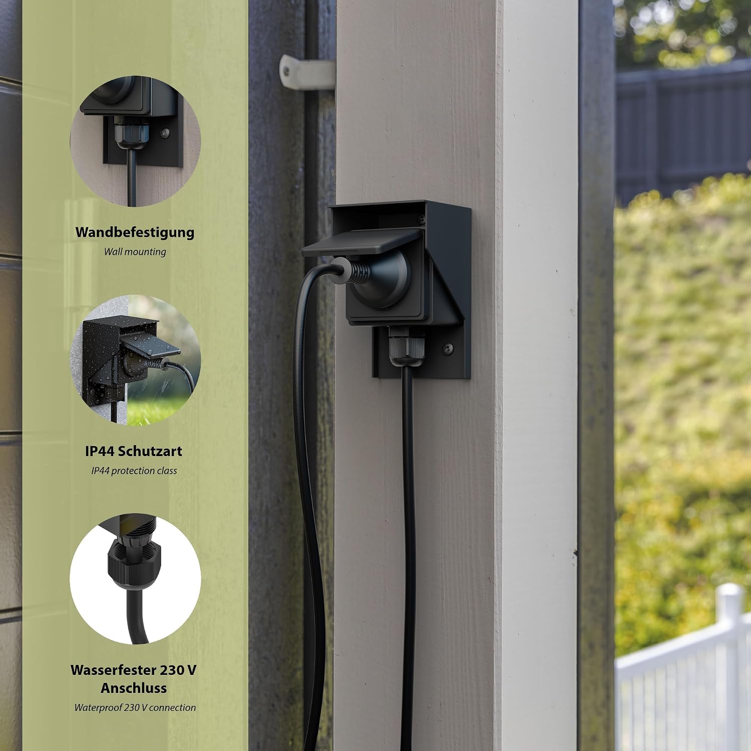 Detalle de ledscom.de Aufputz-Wandsteckdose PIWI für außen, IP44, 1-fach, schwarz