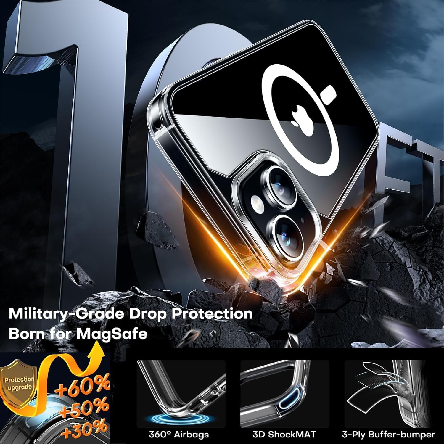 Thumbnail 1 de TAURI Hülle für iPhone 15 (6,1") mit Panzer-Schutzglas, MagSafe-Kompatibilität & 360° Schutz