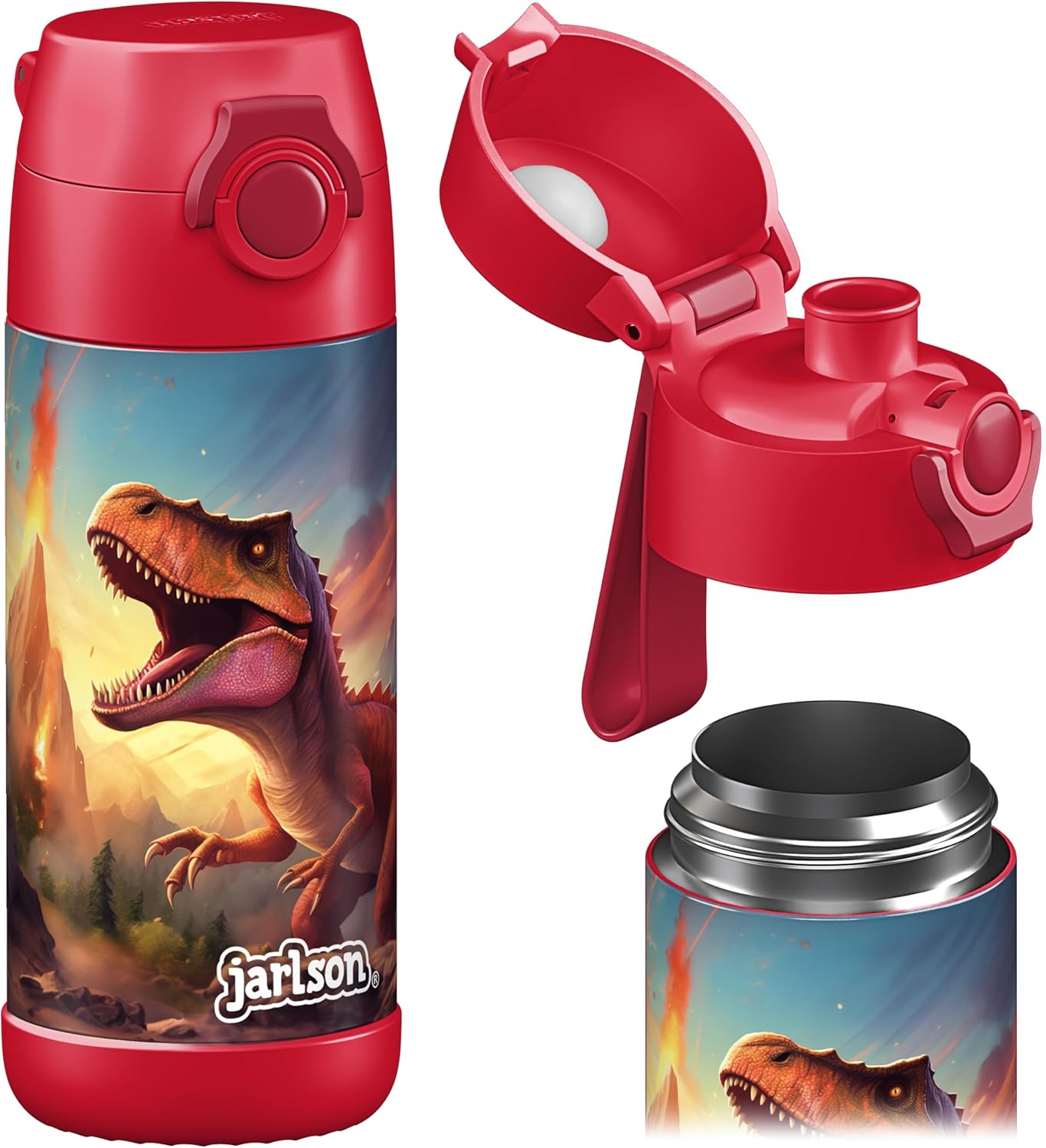 Detalle de JARLSON Borraccia Termica Mali 350 ml per Bambini – Dinosauro 2.0 in acciaio inox