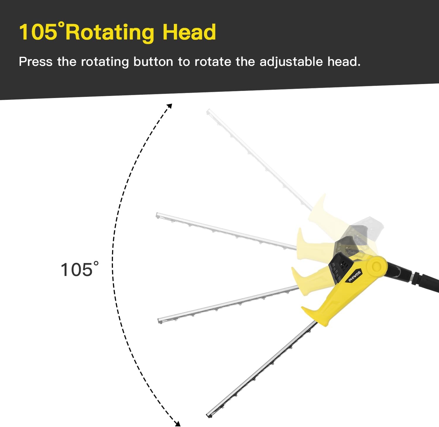 Thumbnail 3 de Cordless Pole Hedge Trimmer PHIWOS with 2.0Ah Battery & 1Hr Charger, 2Batteries, Telescopic Reach