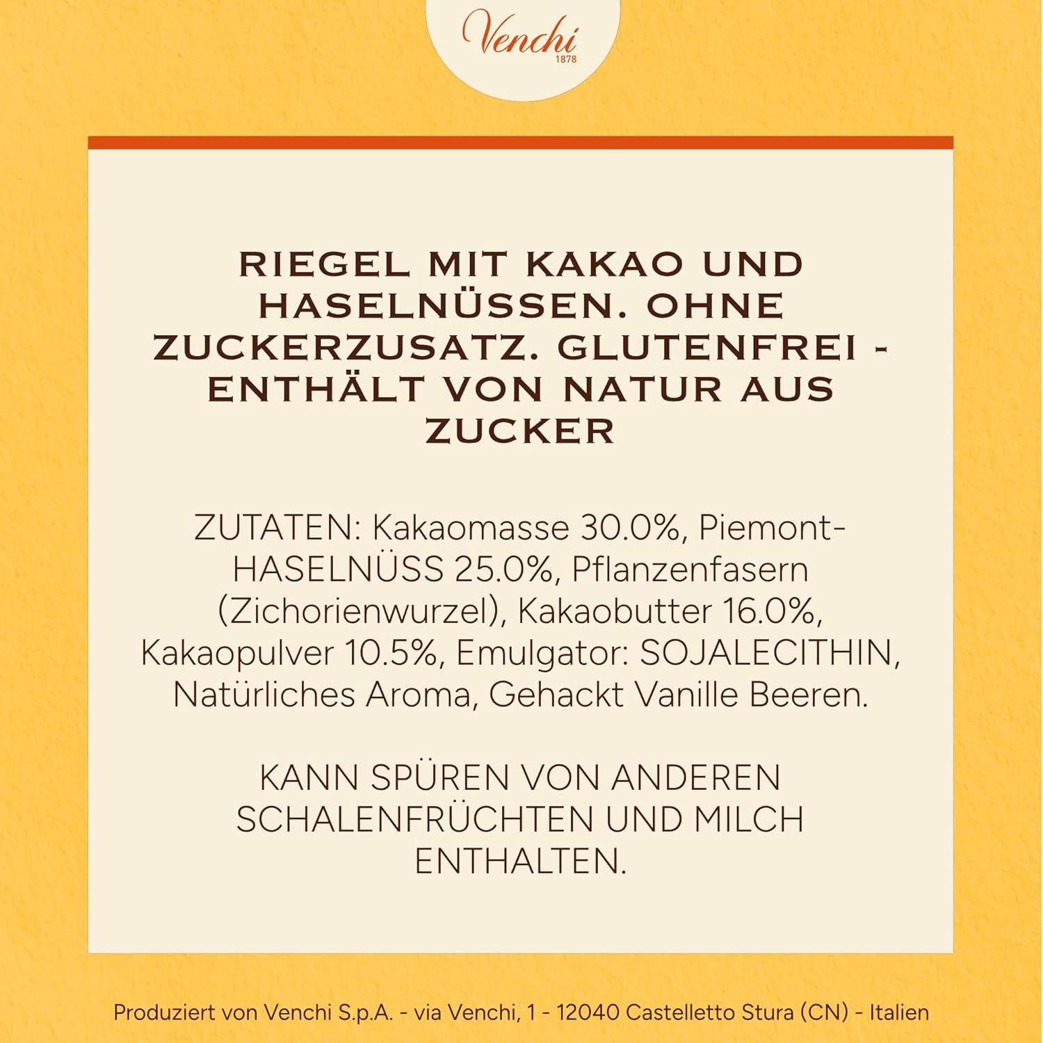 Thumbnail 1 de Venchi Zartbitterschokolade mit Haselnüssen (NO Added Sugar) – glutenfrei & vegan, 100 g