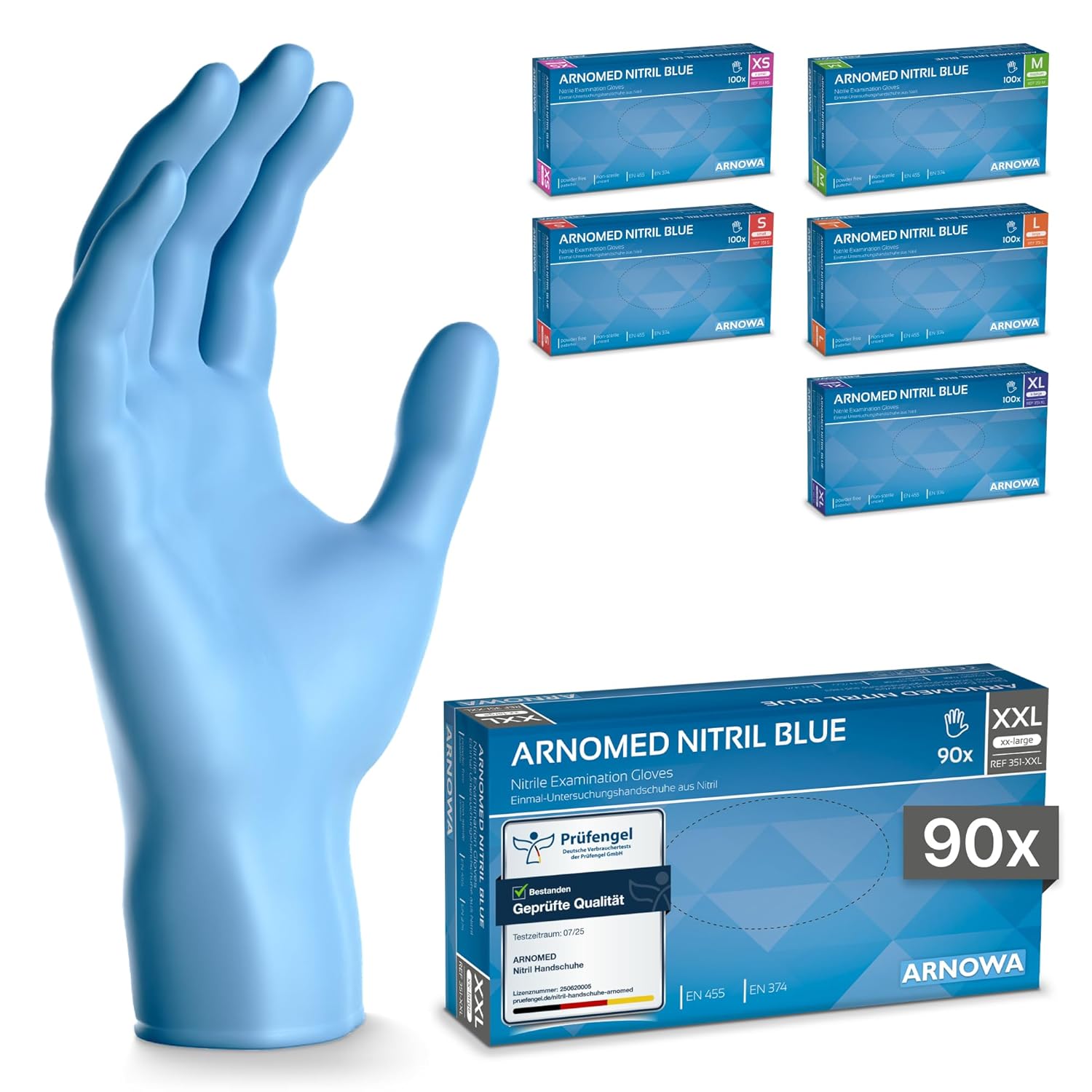 ARNOMED Nitril Einweghandschuhe Blau – 90 Stück/Box, Größen XS–XXL, puderfrei & latexfrei