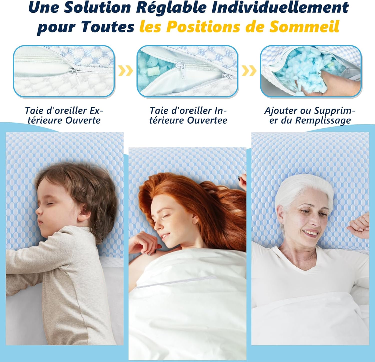 Thumbnail 5 de Oreiller en mousse à mémoire de forme WVIOWVI 50x70 cm, réglable et ergonomique