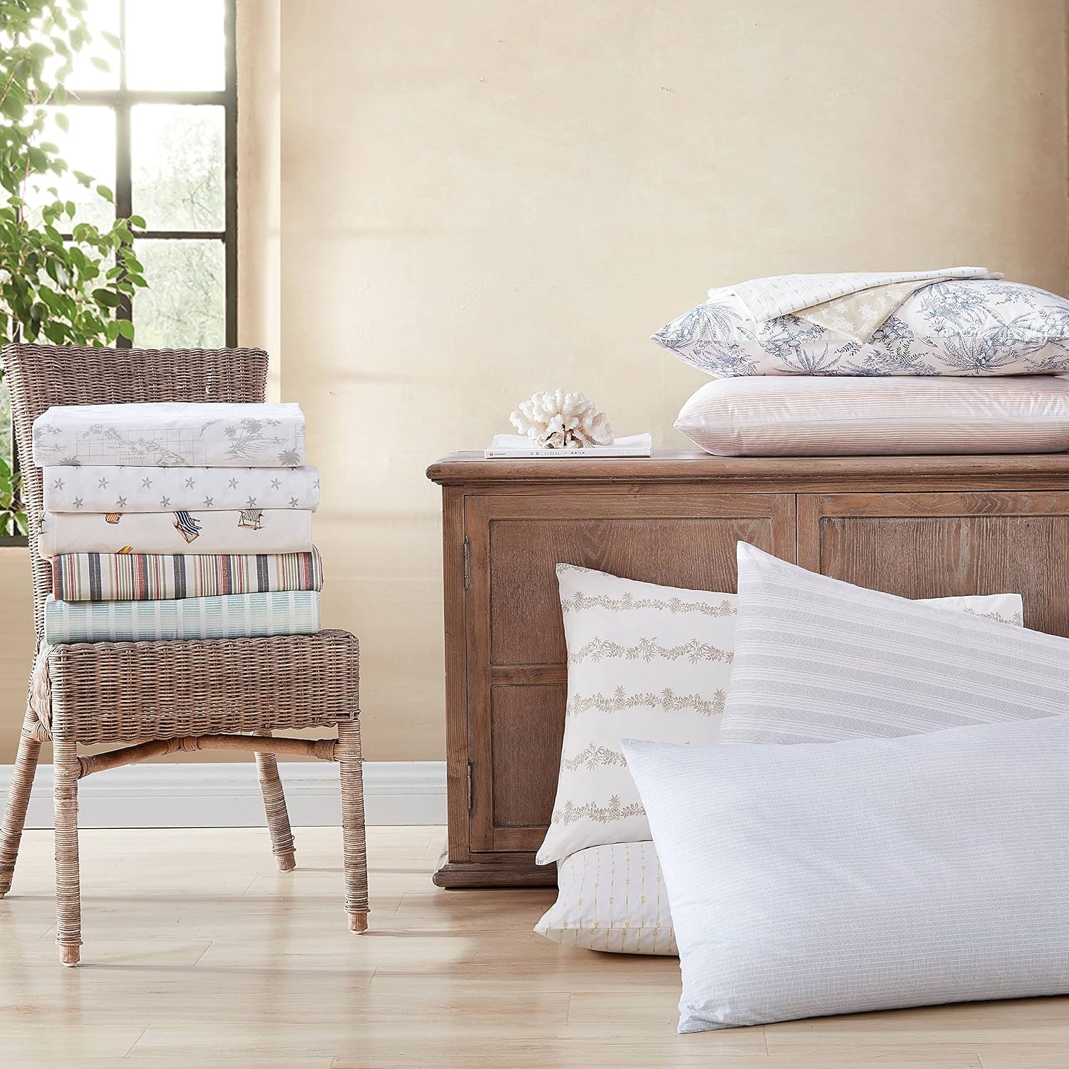 Detalle de Tommy Bahama Ala Moana Stripe Blue King – komplet prześcieradeł z perkalu