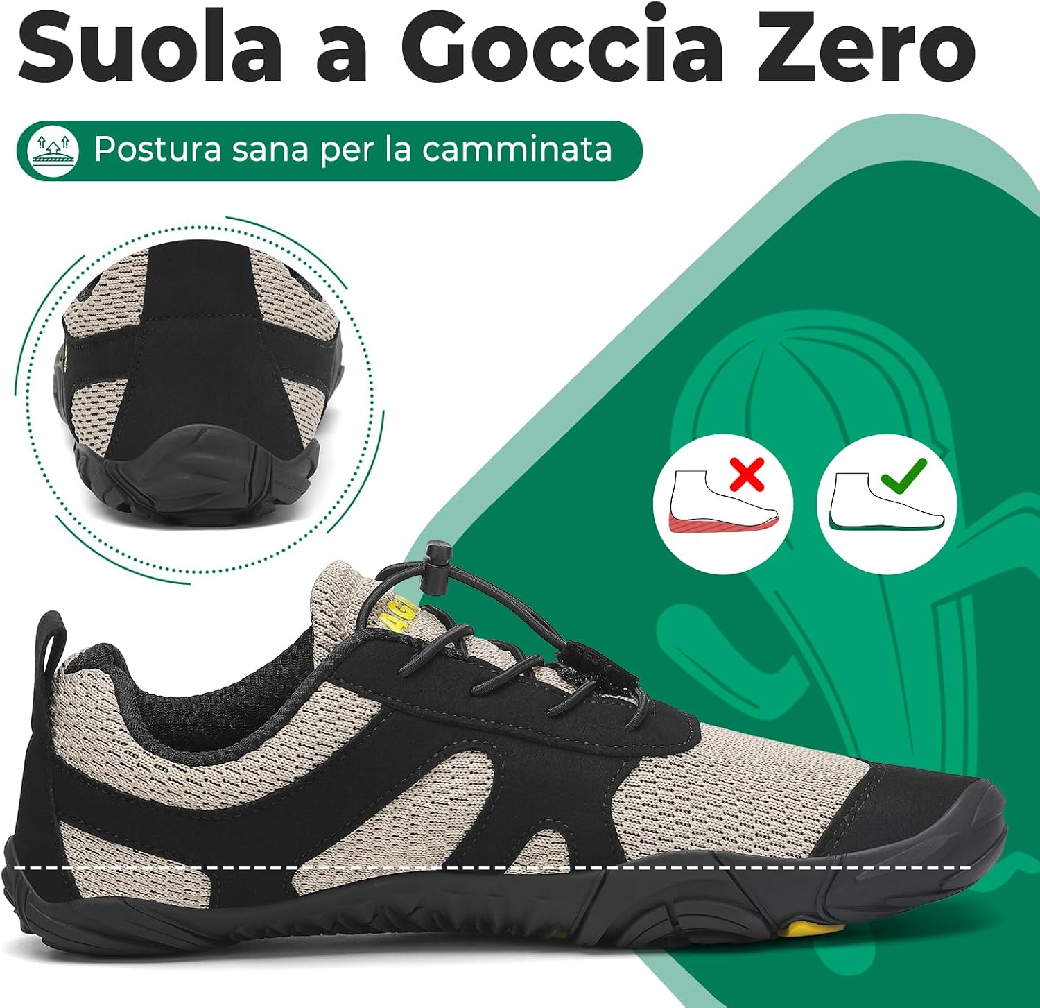 Detalle 2 de SAGUARO Barefoot Shoes mini minimaliste uomo/donna con punta larga (gr. 36-48)