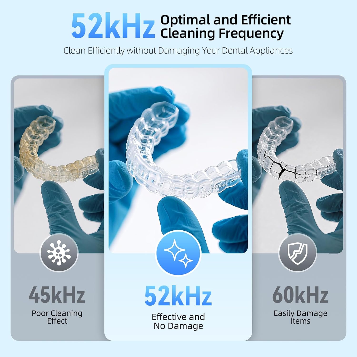 Detalle de COBEEK Ultrasonic Retainer Cleaner Machine, 52kHz 250ml Capacity — Deep Cleaning for Retainers, Braces, and More