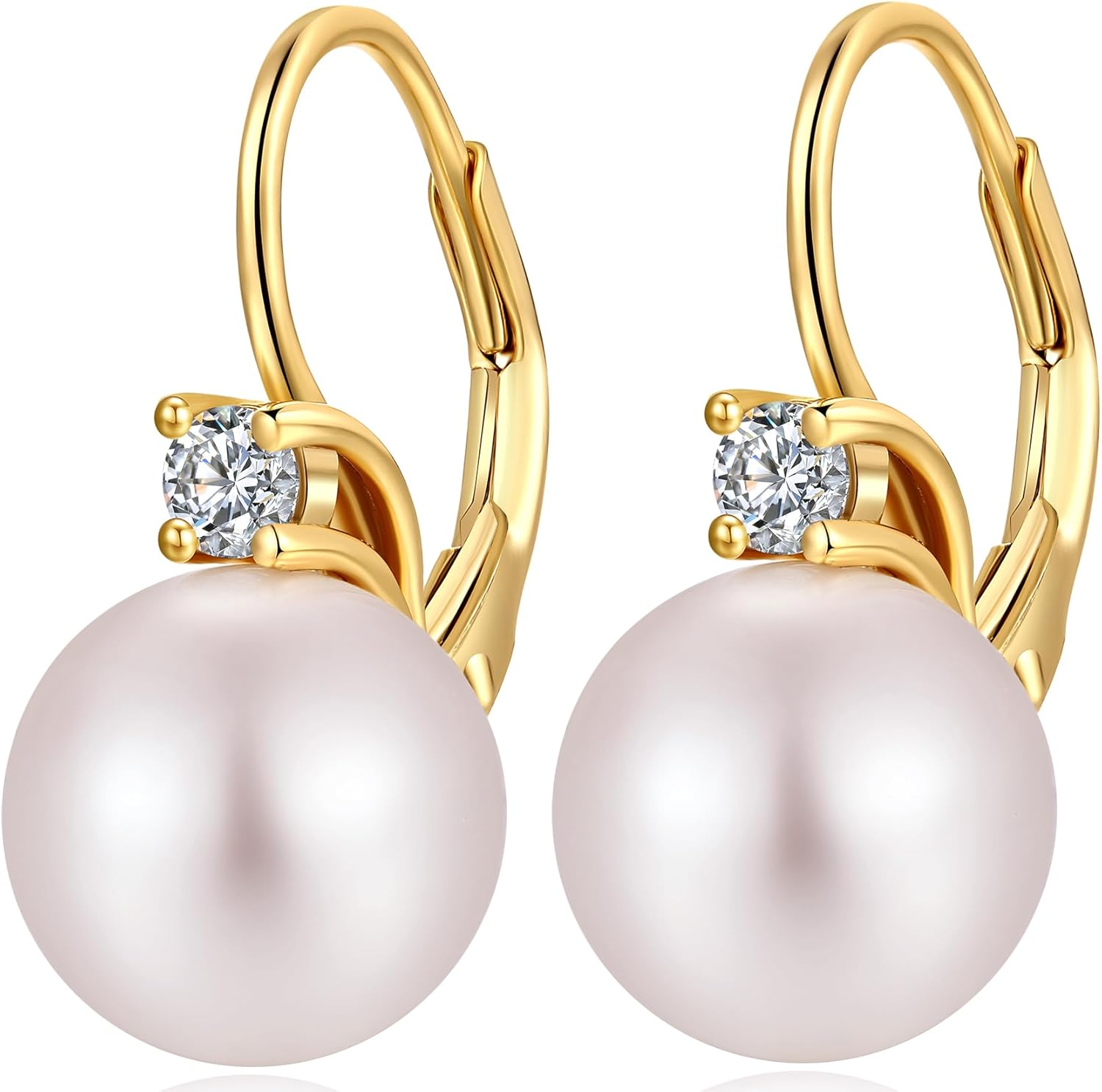 Detalle de jiamiaoi 18Kt Weißgold plattiert Perlenohrringe – Silber 925, Tropfen-Perle 10 mm