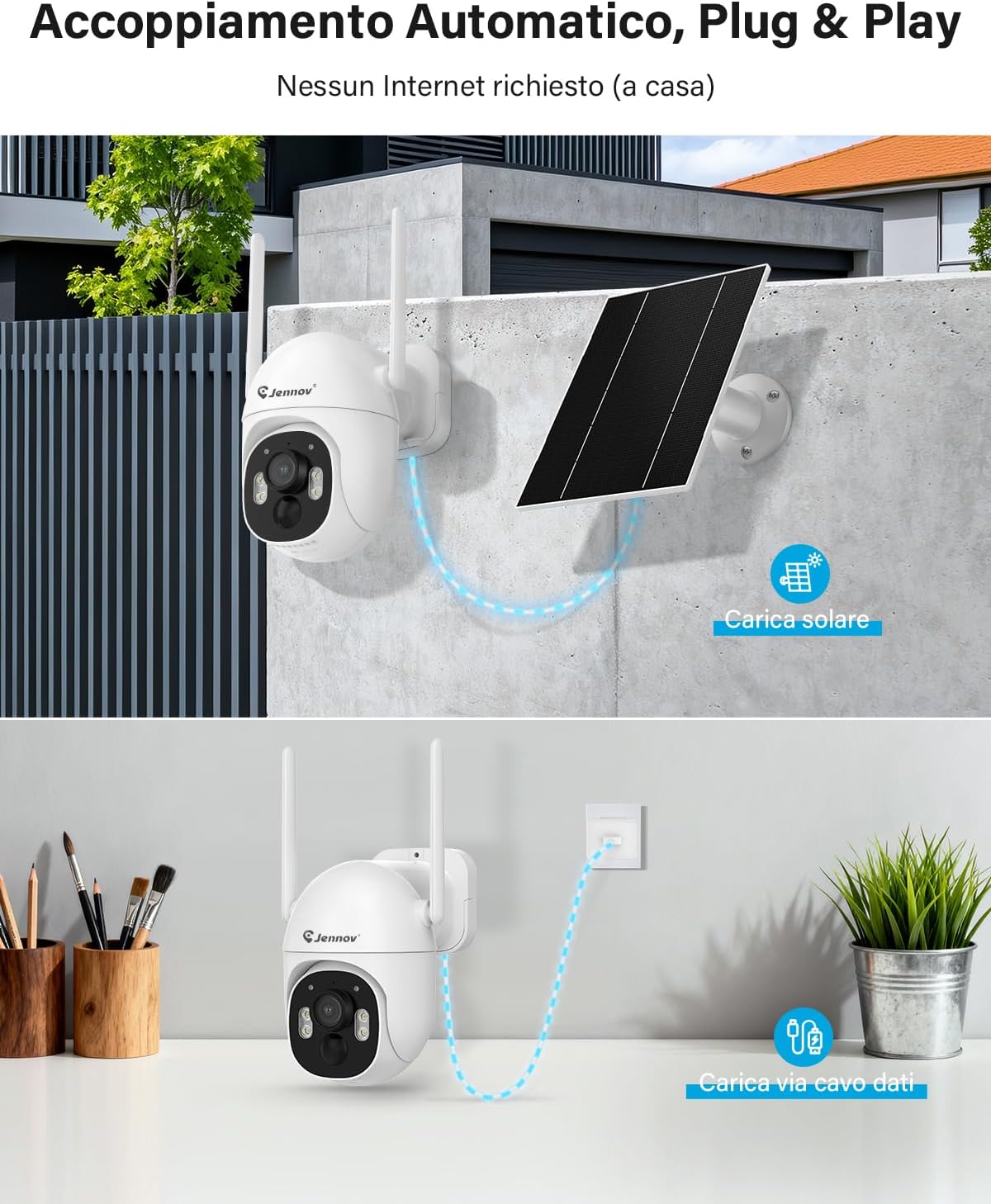 Detalle de Jennov Kit Telecamere Solare con Monitor 10'' – 5MP, NVR 10CH e Visione Notturna a Colori, senza abbonamento