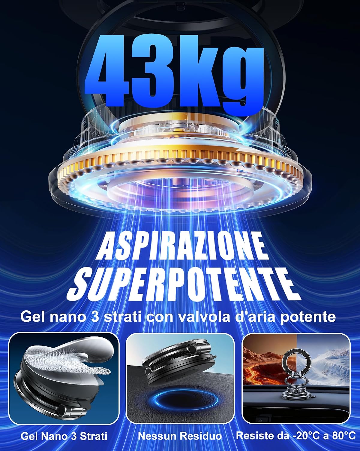 Thumbnail 5 de Glangeh Ultra Sottile Porta Cellulare Auto 360° rotazione