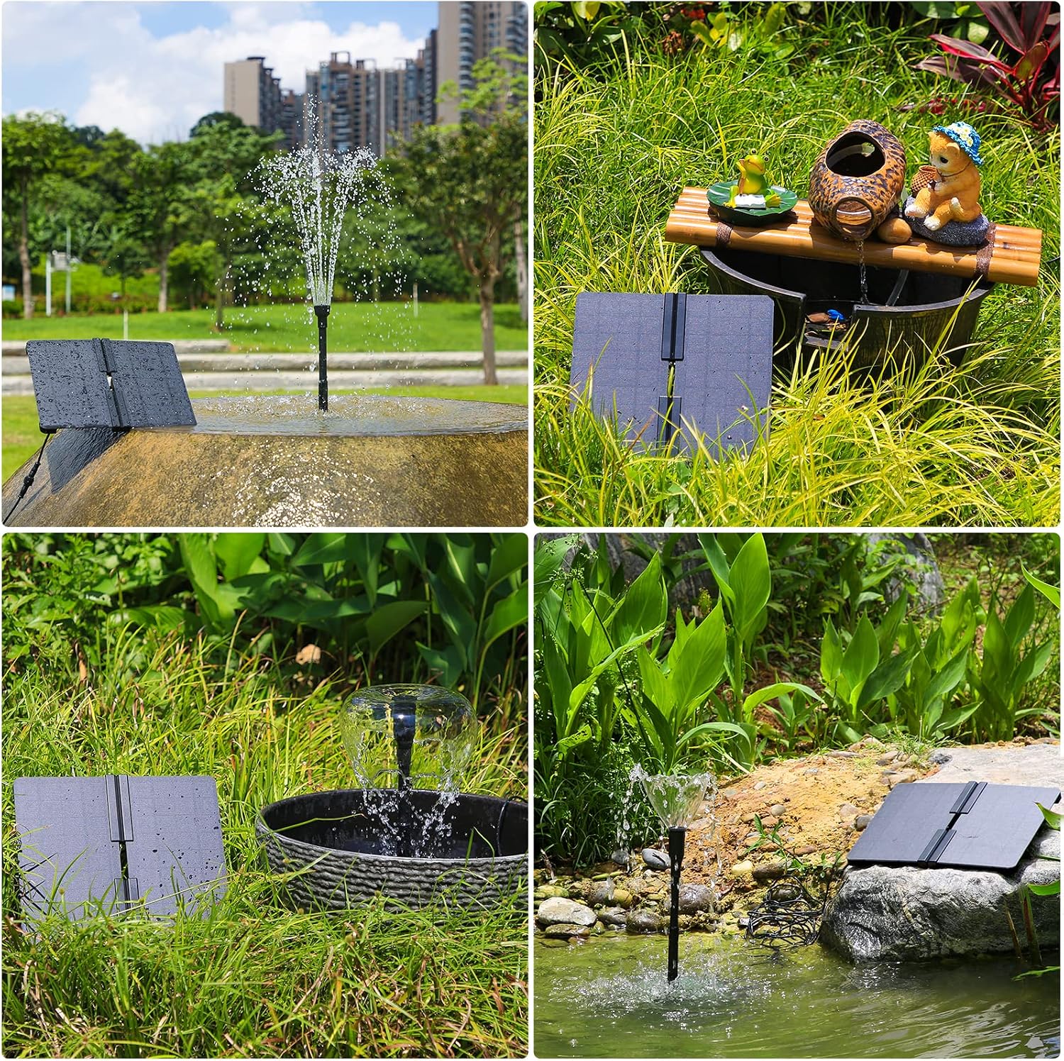 Detalle 2 de AMZtime Solar Springbrunnen Außen 10W – Verstellbarer Ständer, 4 Düsen, Teichpumpe für Garten
