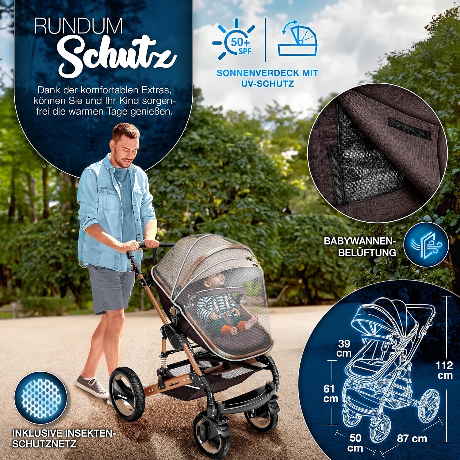 Thumbnail 1 de KIDUKU 3-in-1 Kinderwagen-Set XXL mit Babywanne, Sportsitz, Buggy-Anpassung & Babyschale