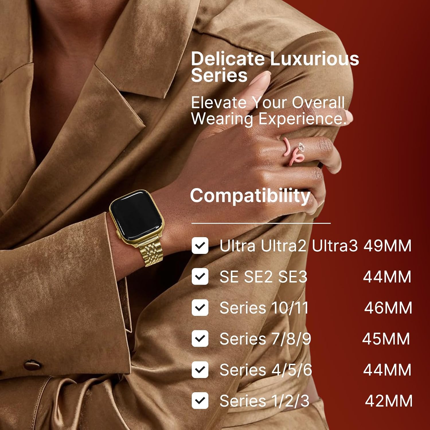 Detalle de Fullmosa Slim Metal Straps (Gold) for Apple Watch 46mm–49mm – 7-link stainless steel band