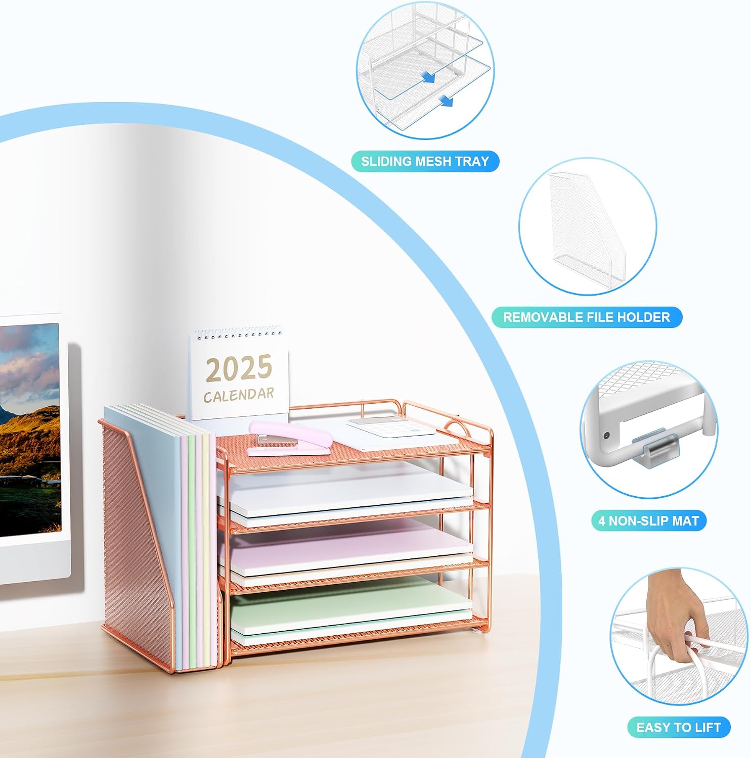 Detalle de Spacrea Paper Desk Organizer Rose Gold ๐
