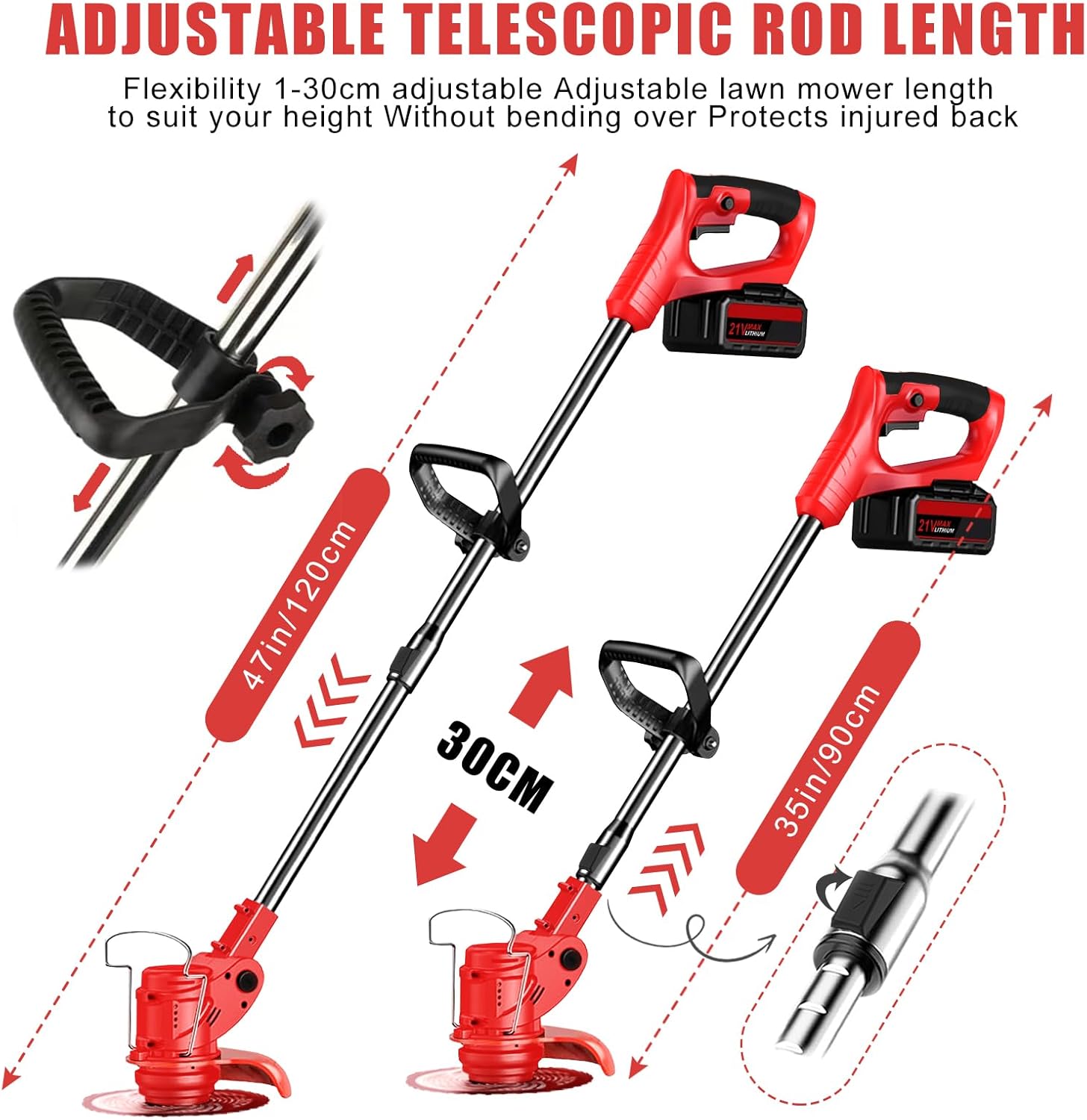 Detalle de Str cordless Telescopic Strimmer with 2x 21V Batteries – Complete Garden Kit