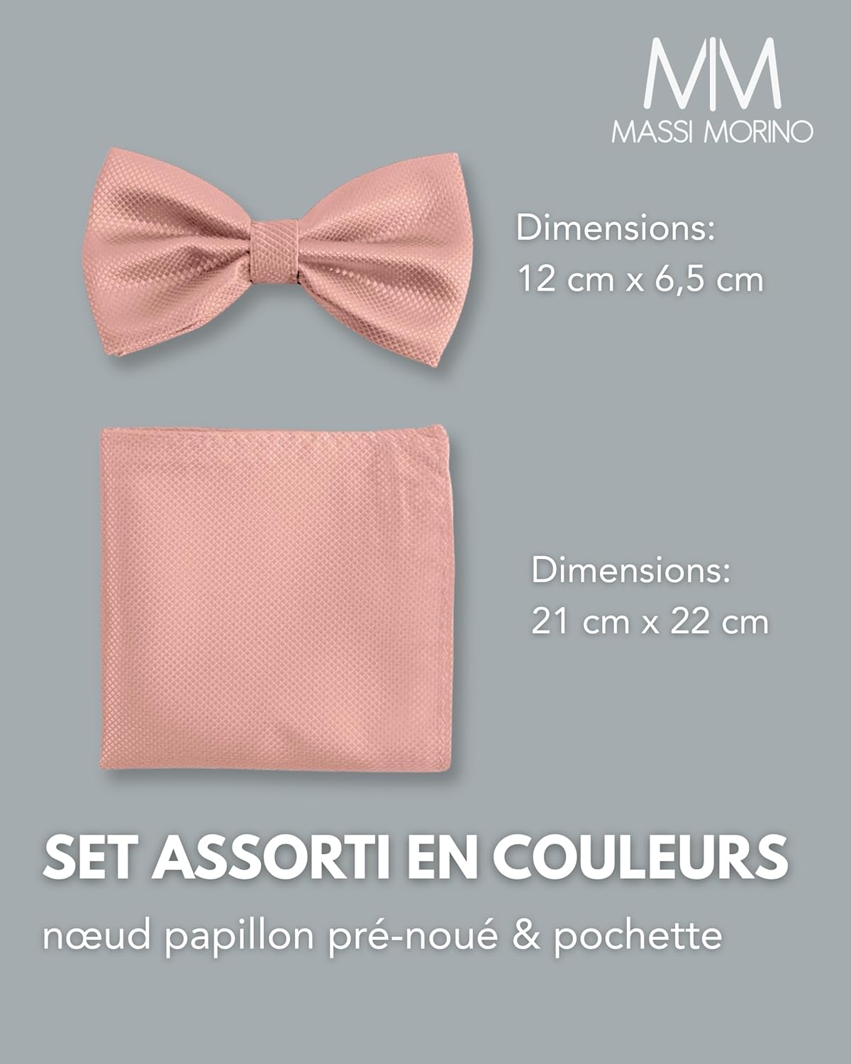 Thumbnail 1 de Massi Morino nœud papillon avec pochette pour homme, boucle réglable (set pour mariage)