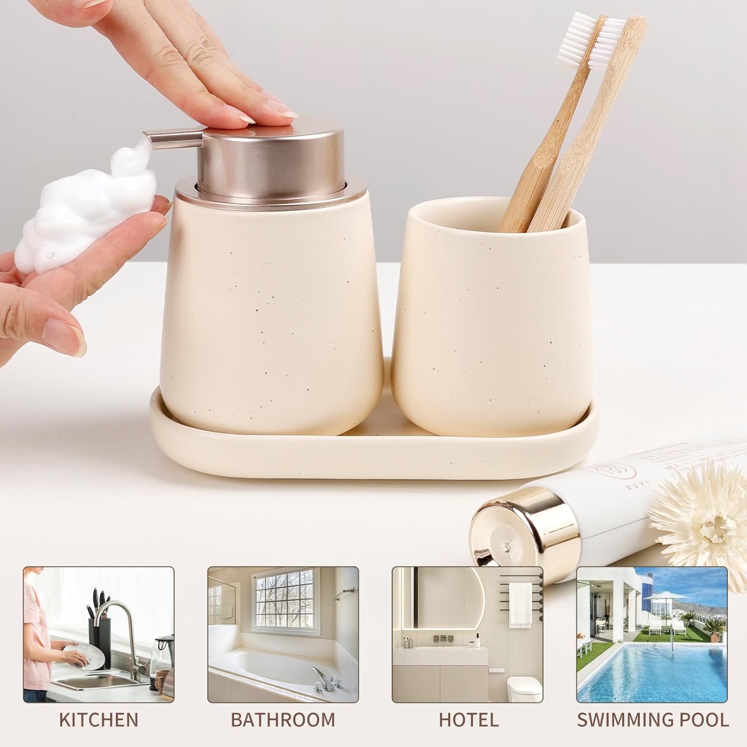 Thumbnail 4 de UMLACA 3-Piece Ceramic Bath Accessory Set in Farmhouse Black